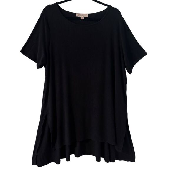 Philosophy 1X black soft boatneck short sleeve hi lo tunic long side vents - Picture 2 of 8